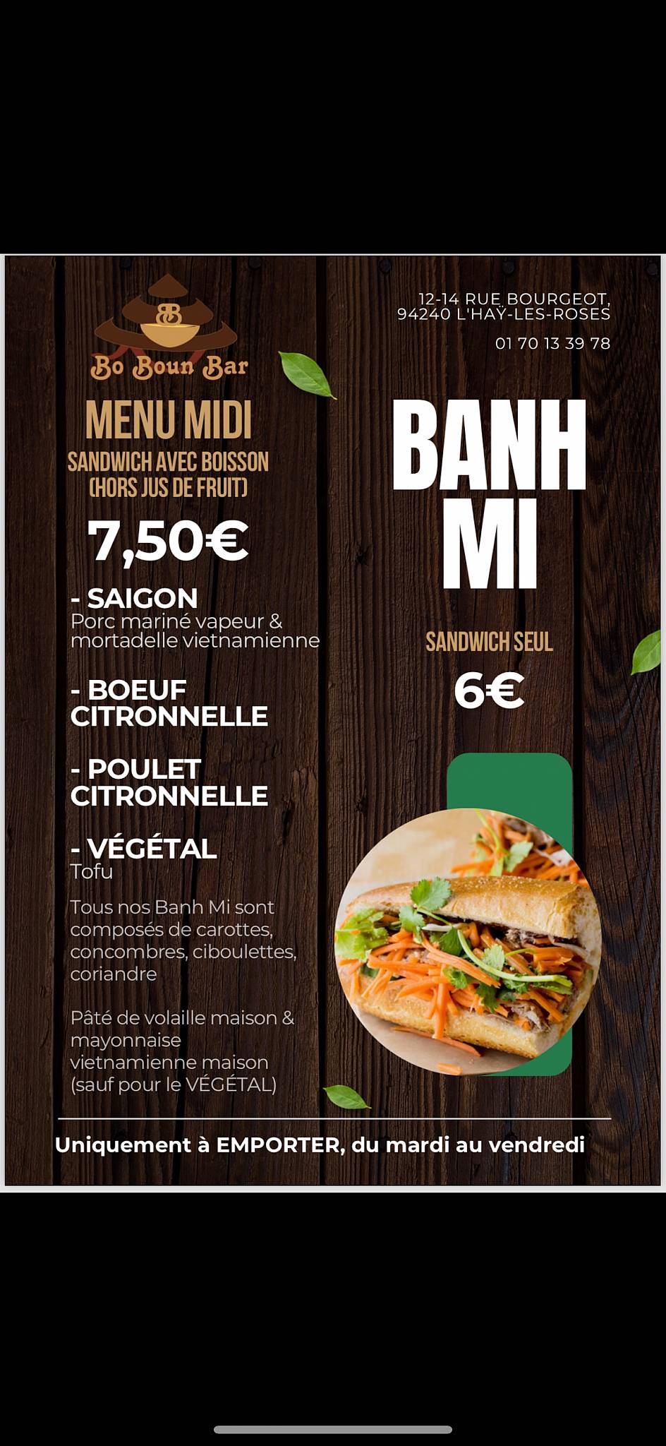 Menu de BO BOUN BAR