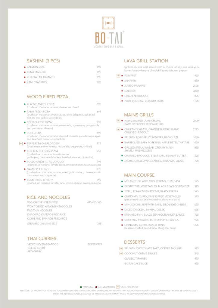 Bo Tai menu