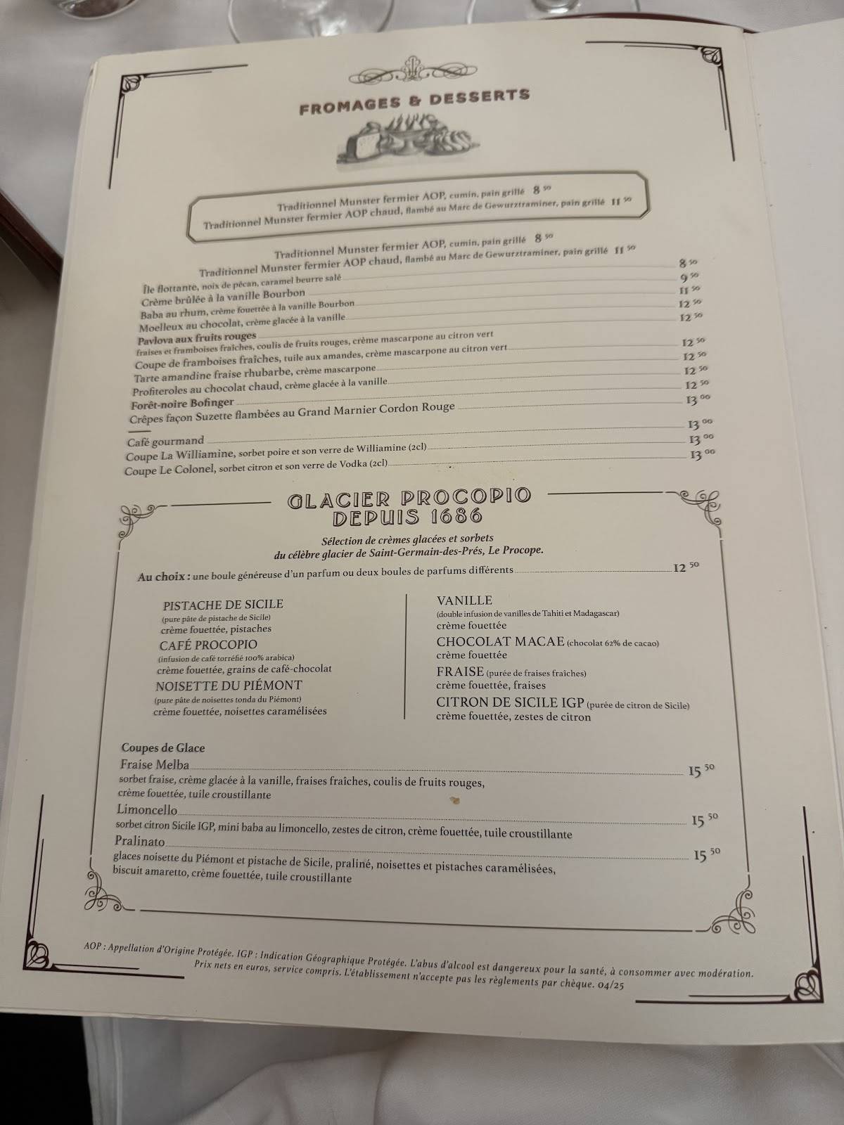 Menu de Bofinger