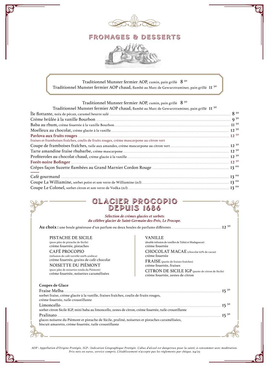 Menu de Bofinger