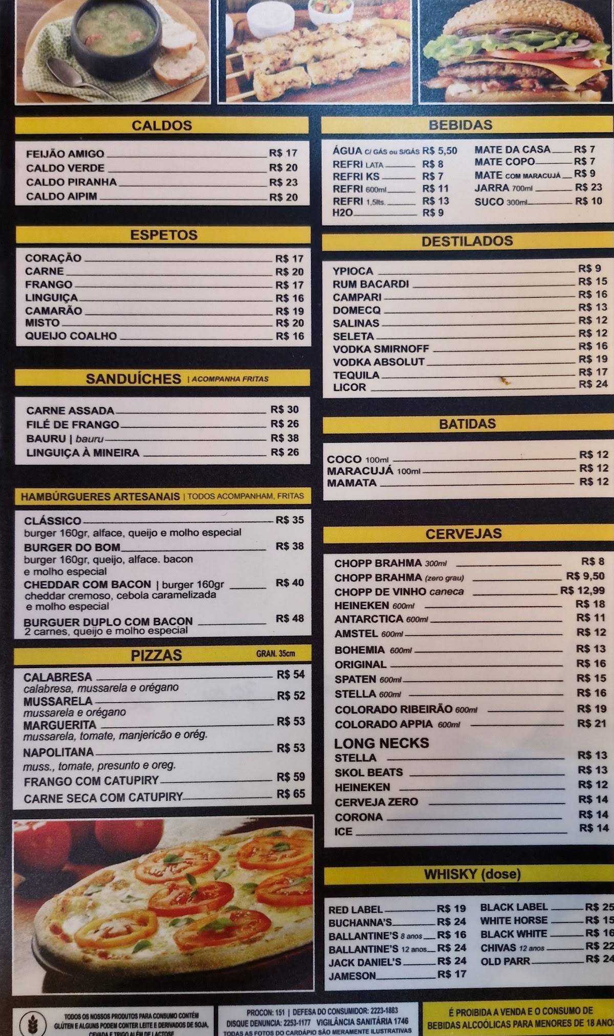 Bom de Copo Botafogo cardápio