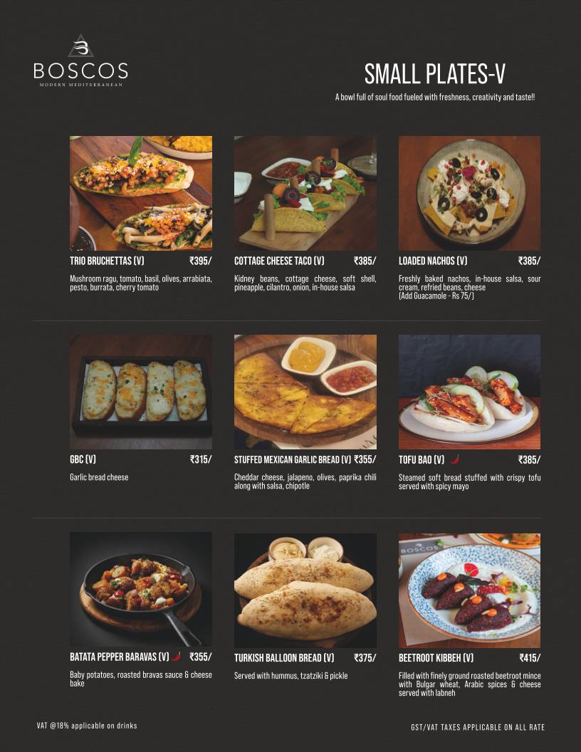 Boscos menu