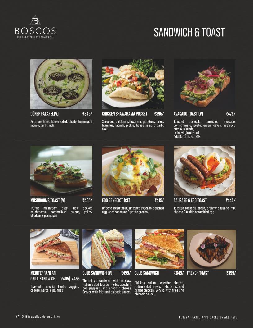 Boscos menu