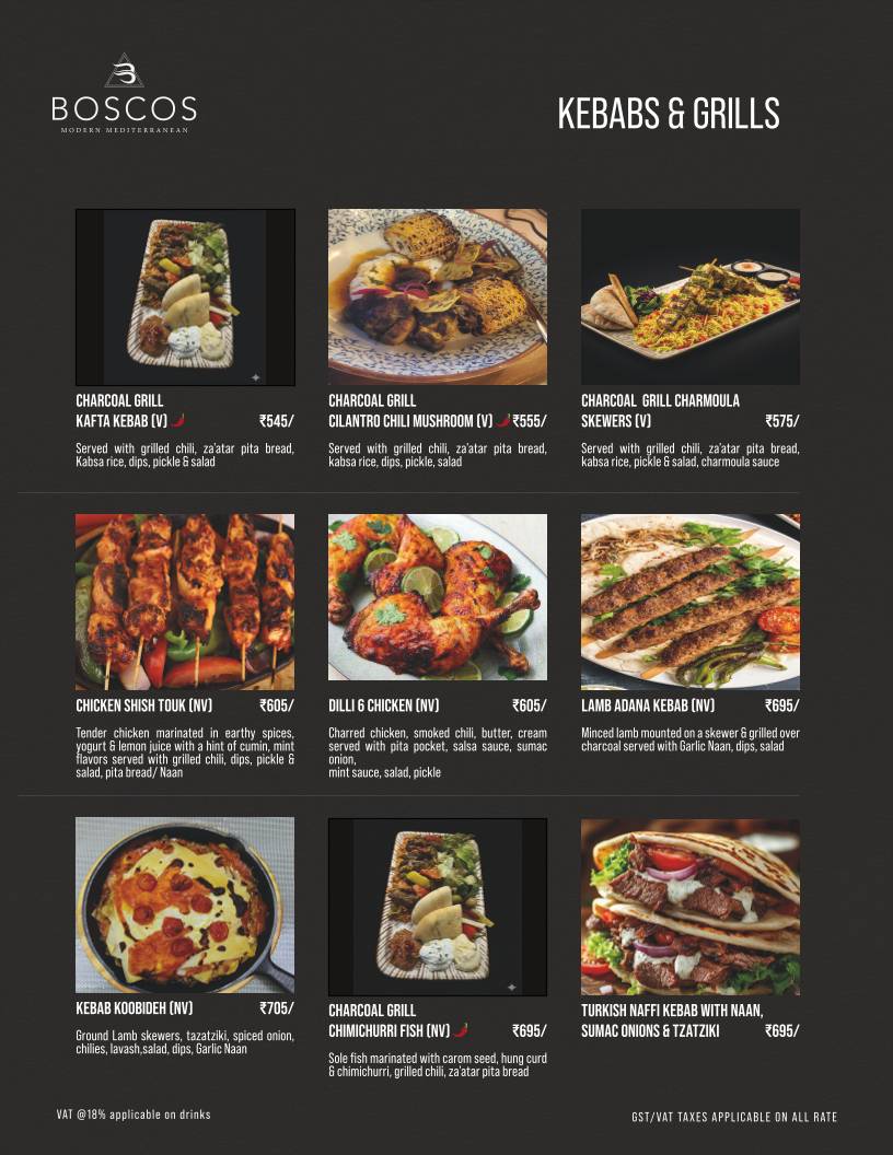 Boscos menu