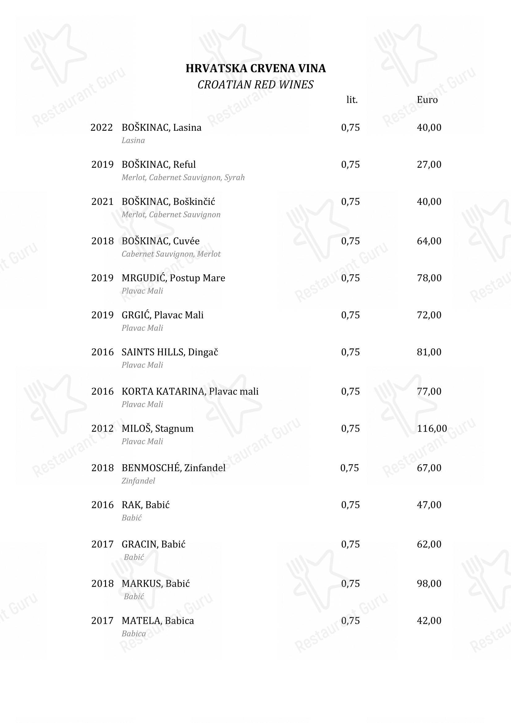 Menu bar per Boskinac pub & bar