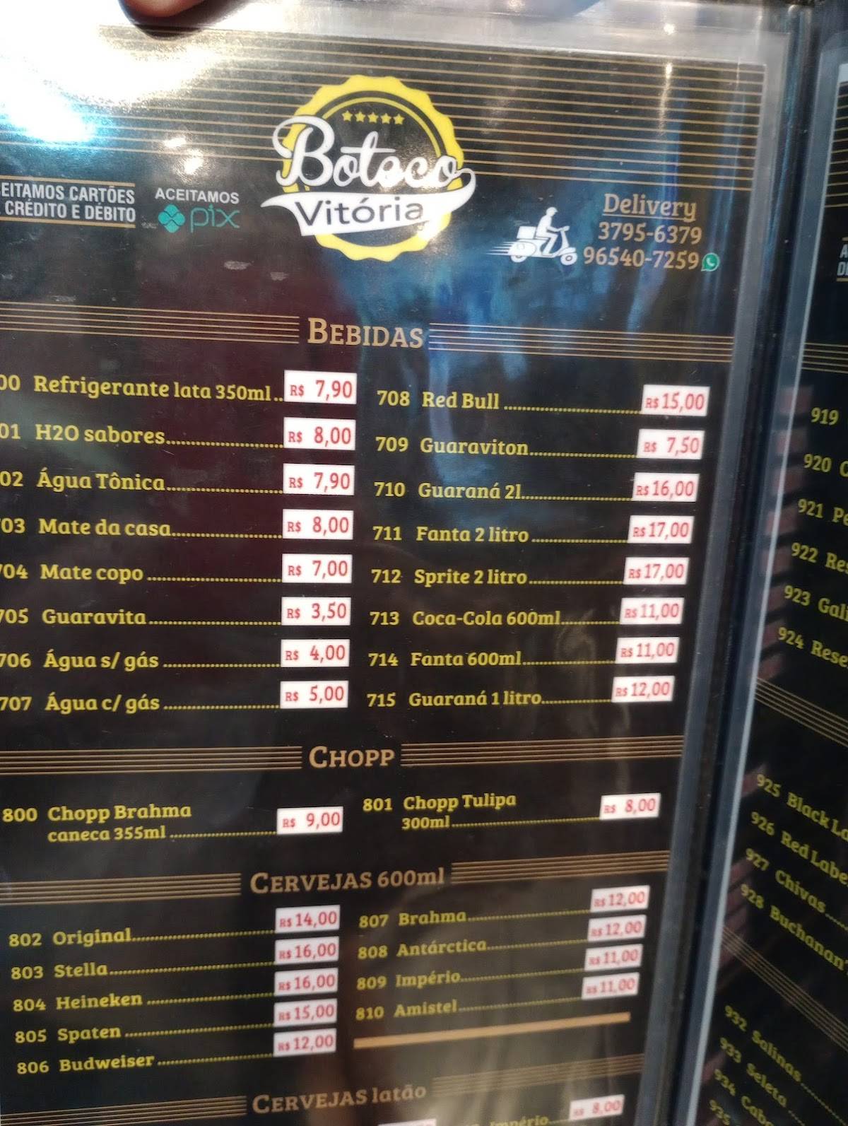 Boteco e Restaurante Vitória cardápio