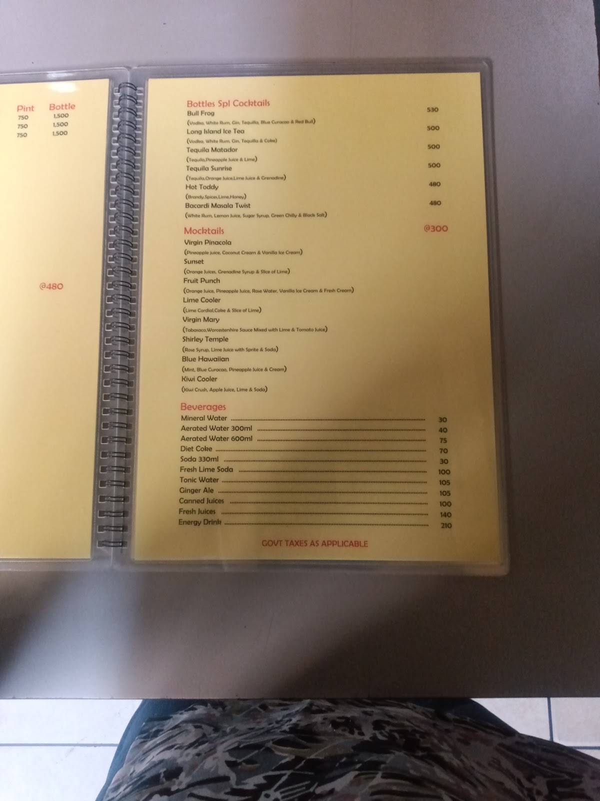 Bottles menu