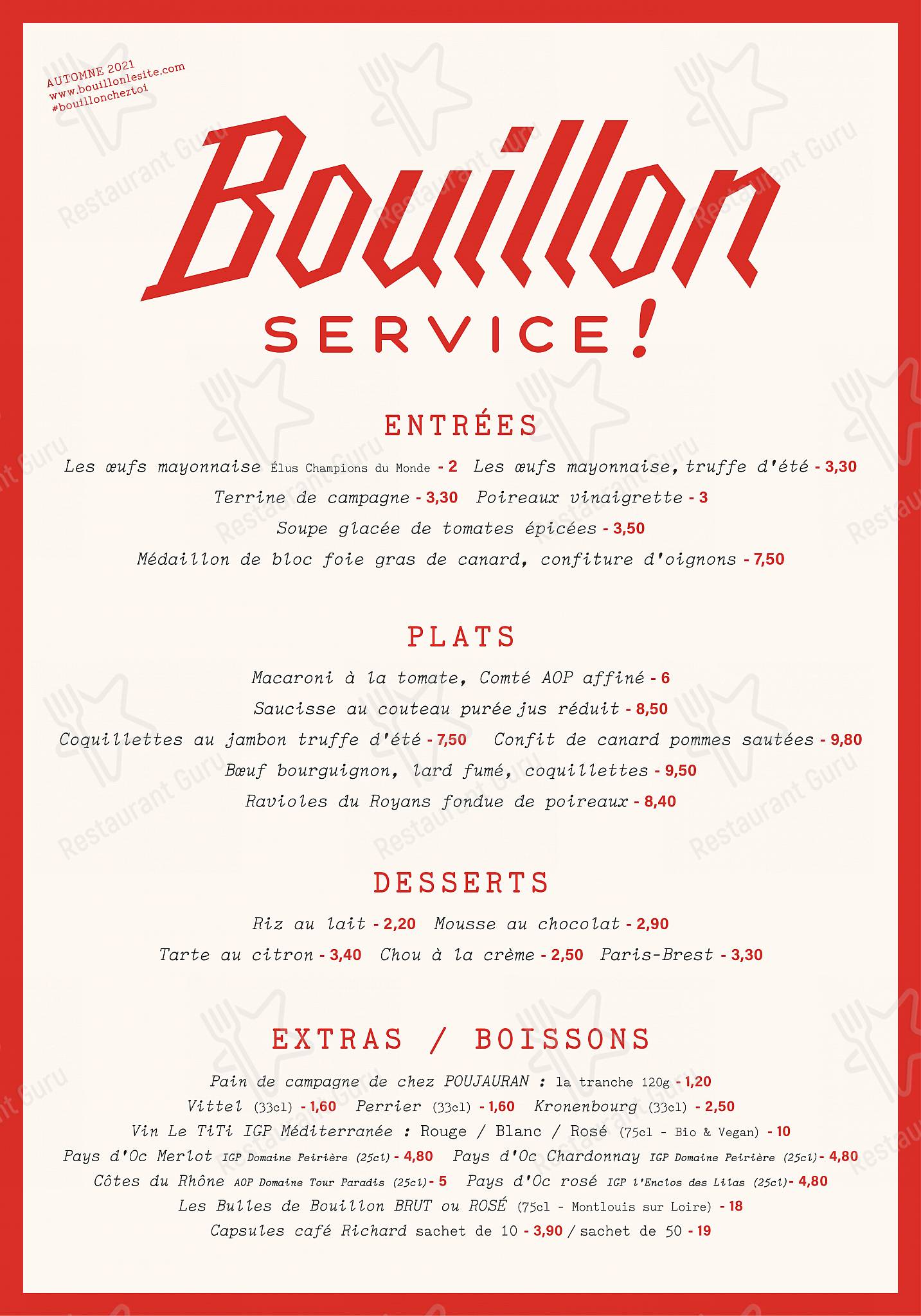 Menu at Bouillon Pigalle restaurant, Paris