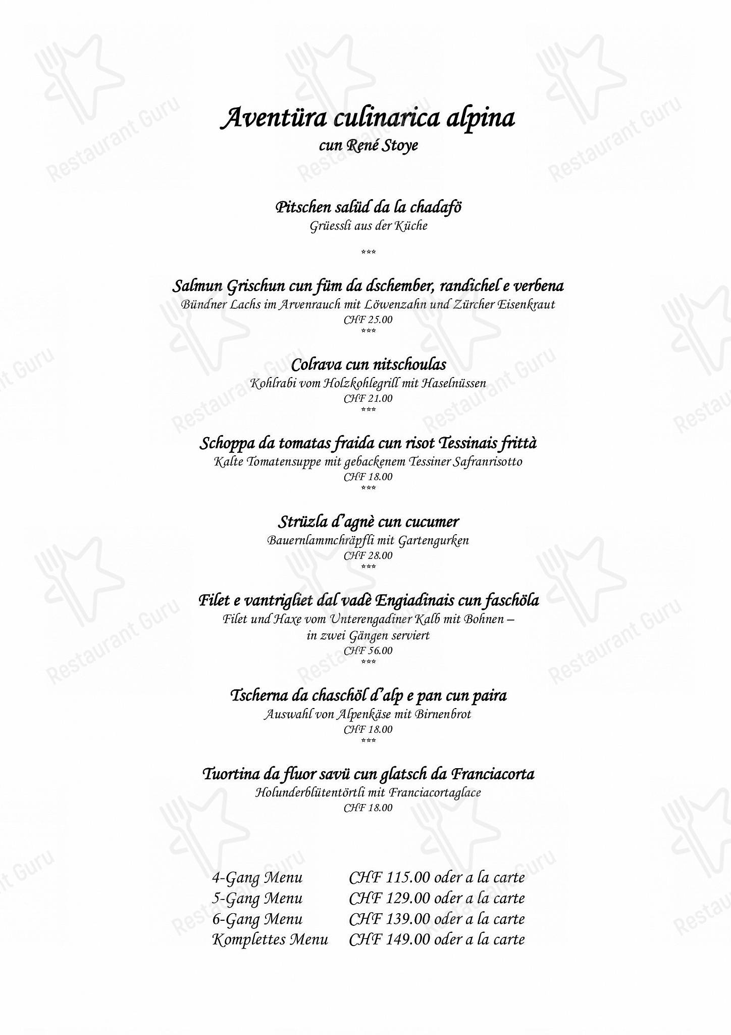 菜单 per Engadiner Boutique-Hotel GuardaVal ristorante
