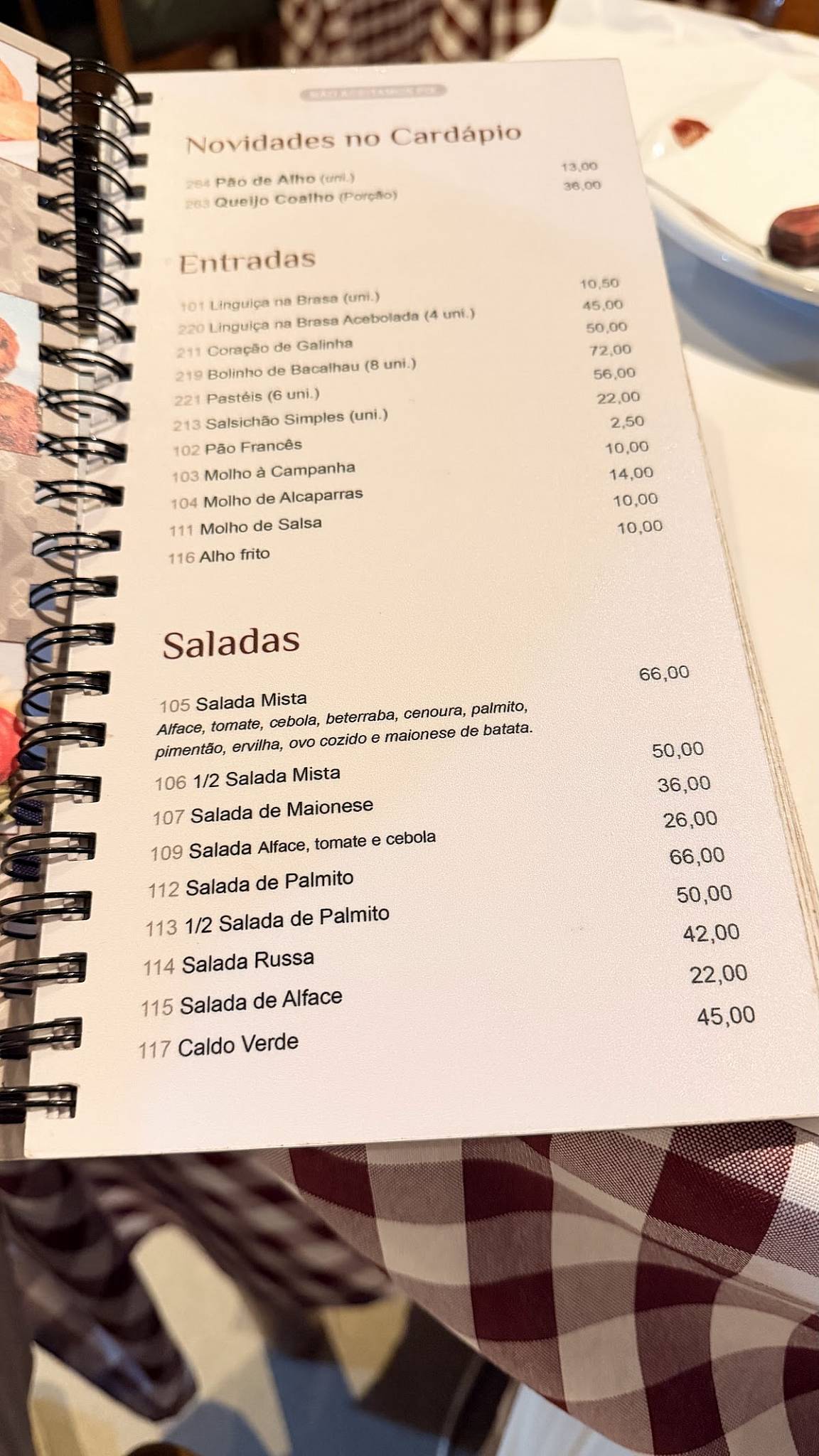 Braseiro da Gávea cardápio