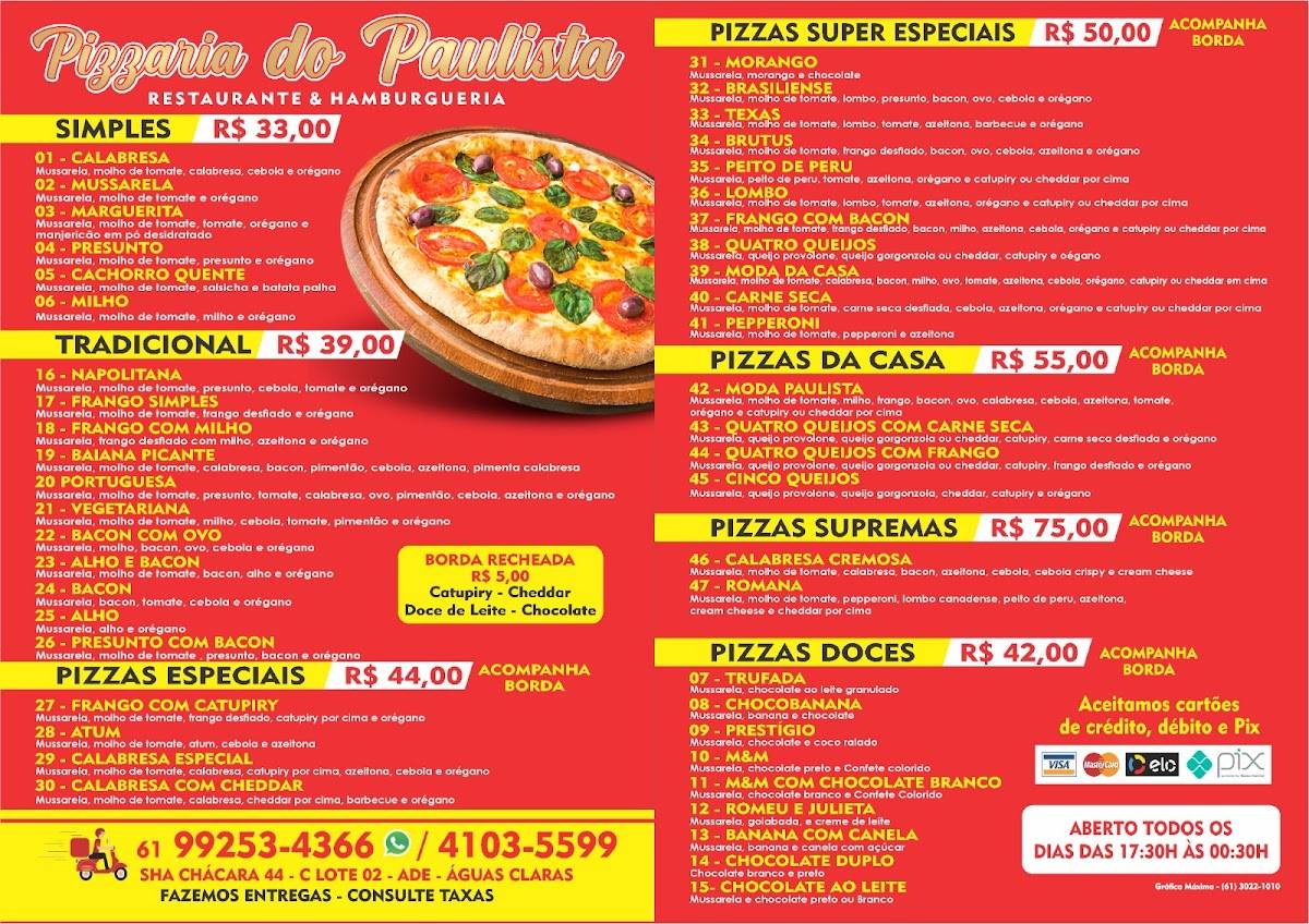 Pizzaria do Paulista cardápio