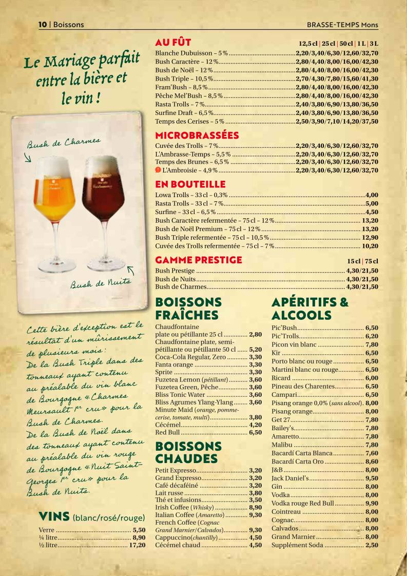 Menu de Brasse-Temps - Restaurant Brasserie Mons
