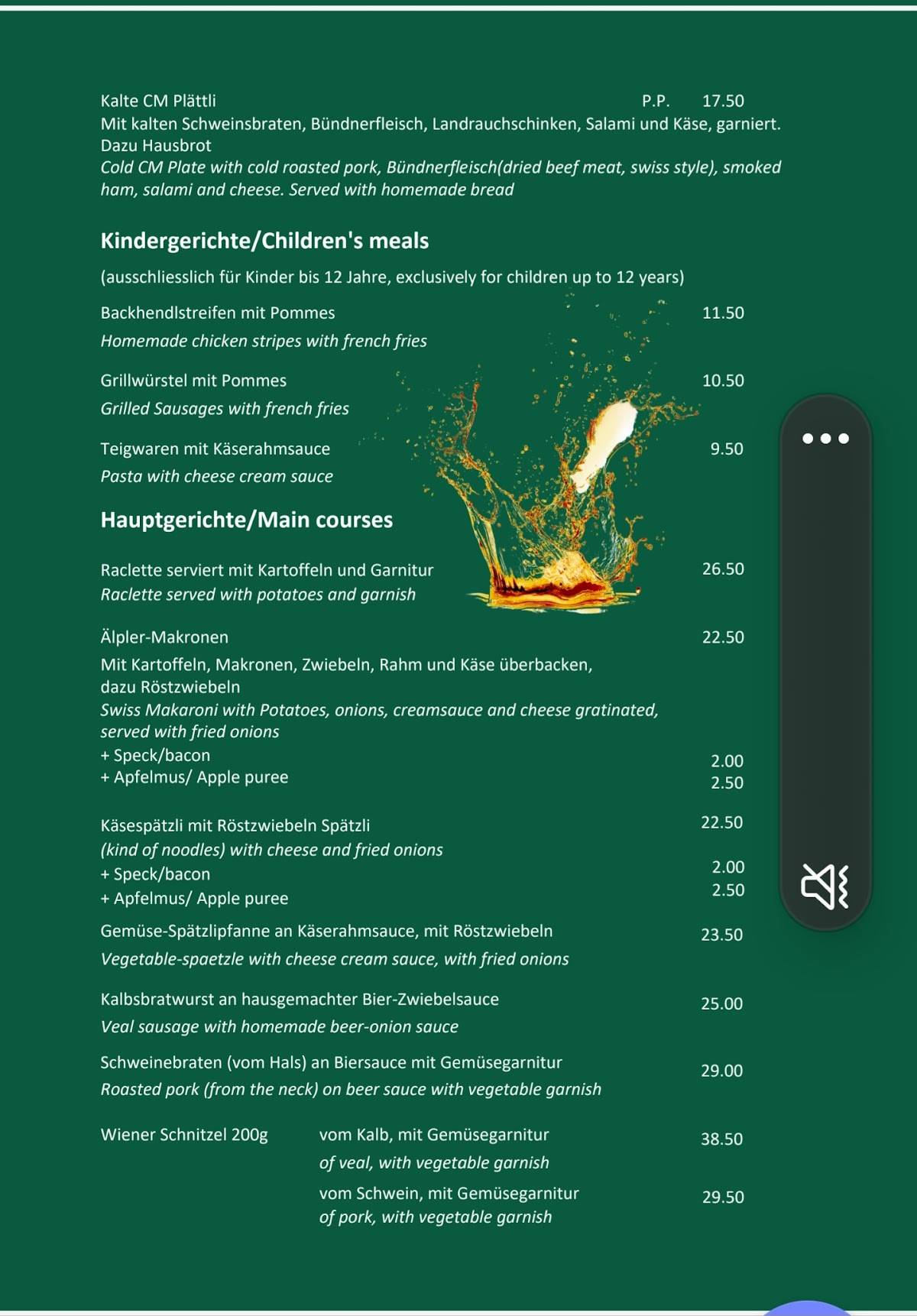 Menu di Brauhaus Chuebelimoser 