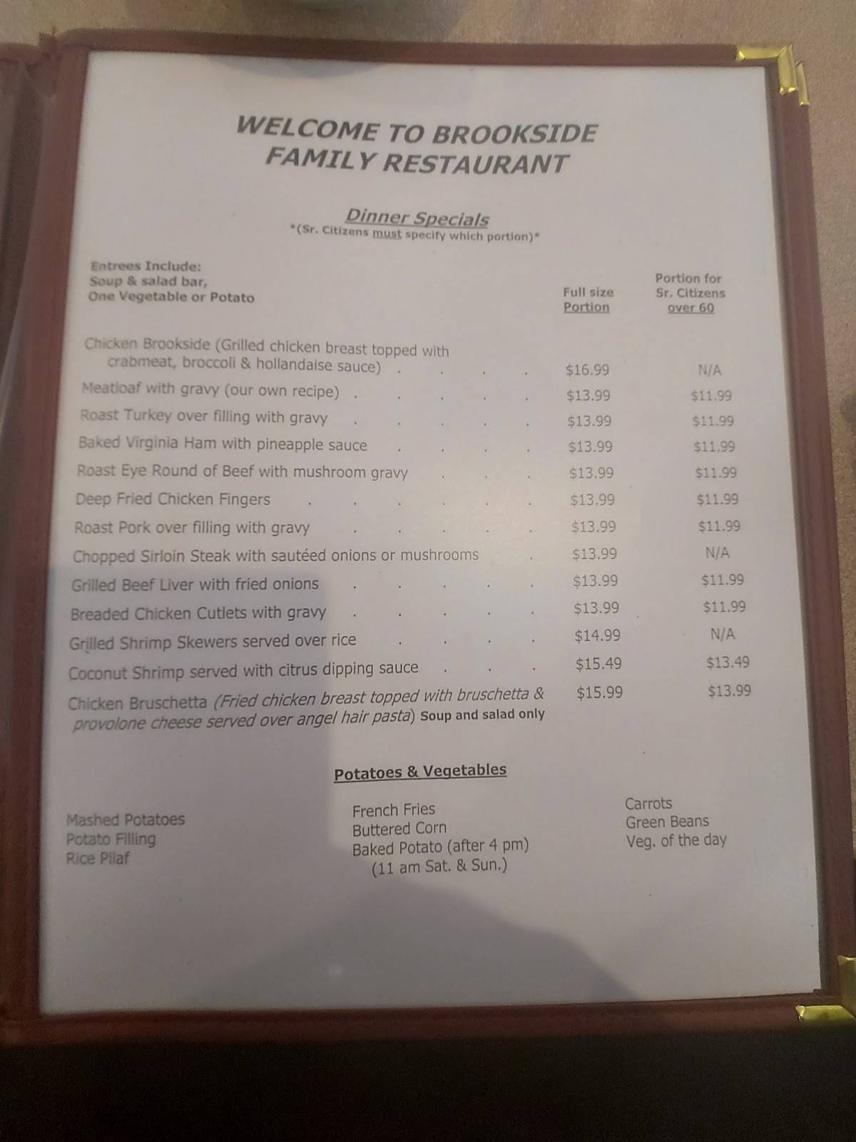 Menu at Brookside Family Restaurant, Pottstown