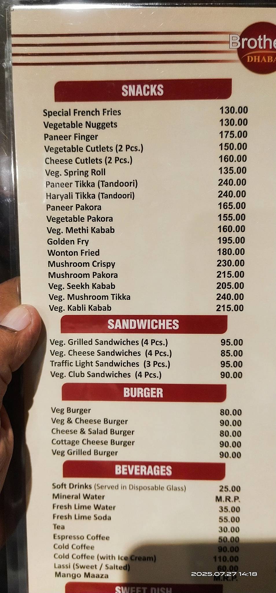 Brothers Dhaba menu