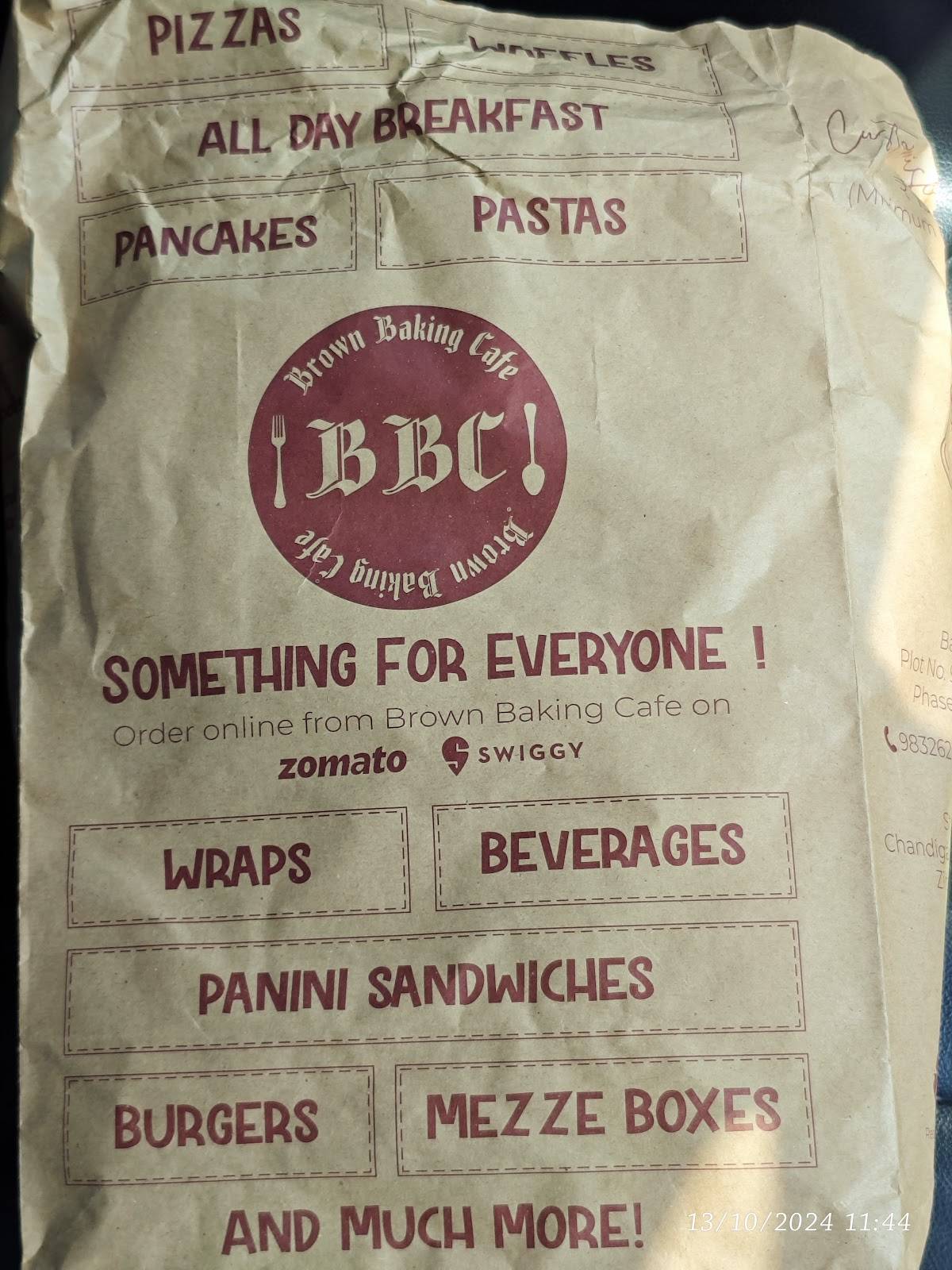Brown Baking Company Cafe in Zirakpur menu