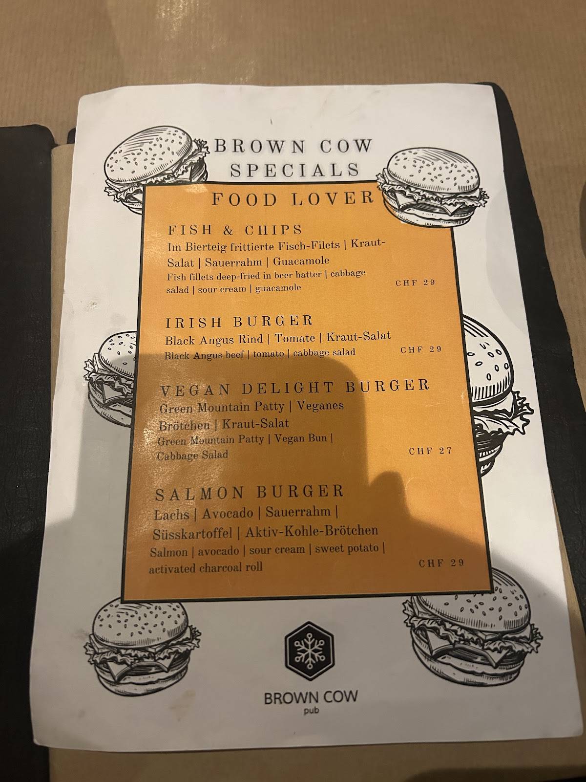 Menu di Brown Cow Pub 