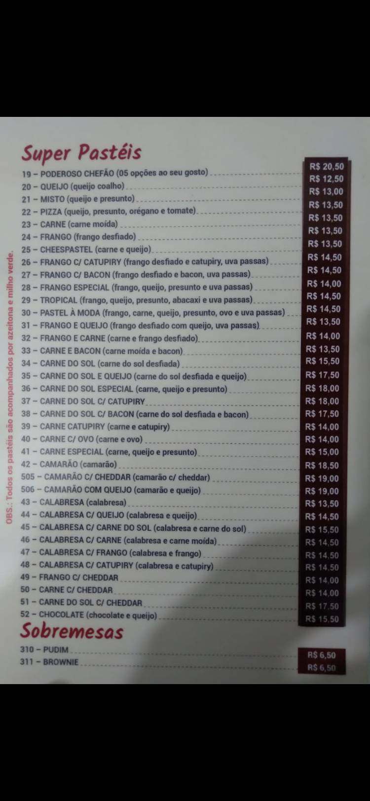 Bruno Lanches cardápio