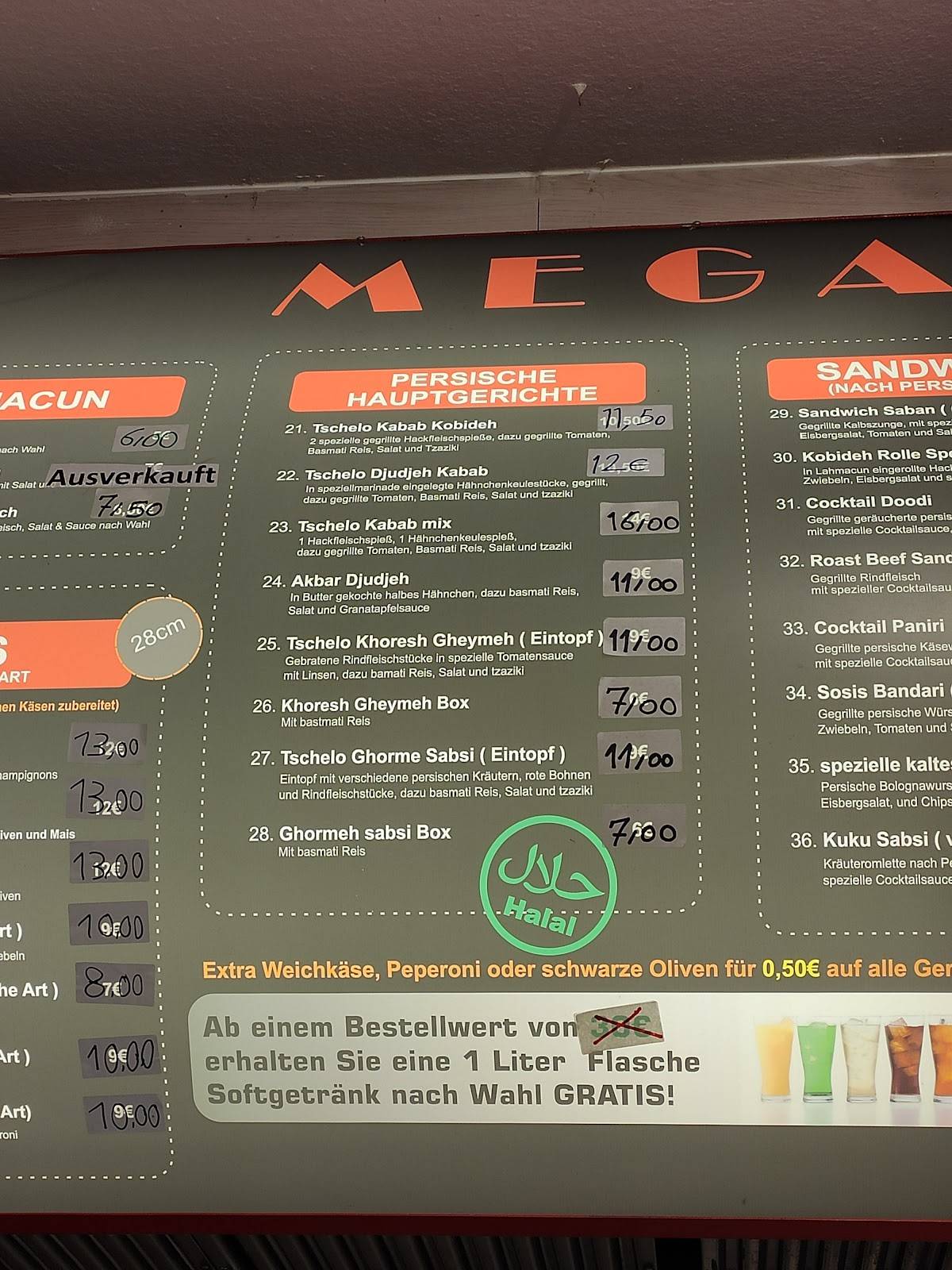 Speisekarte von Mega Döner 58 restaurant, Braunschweig
