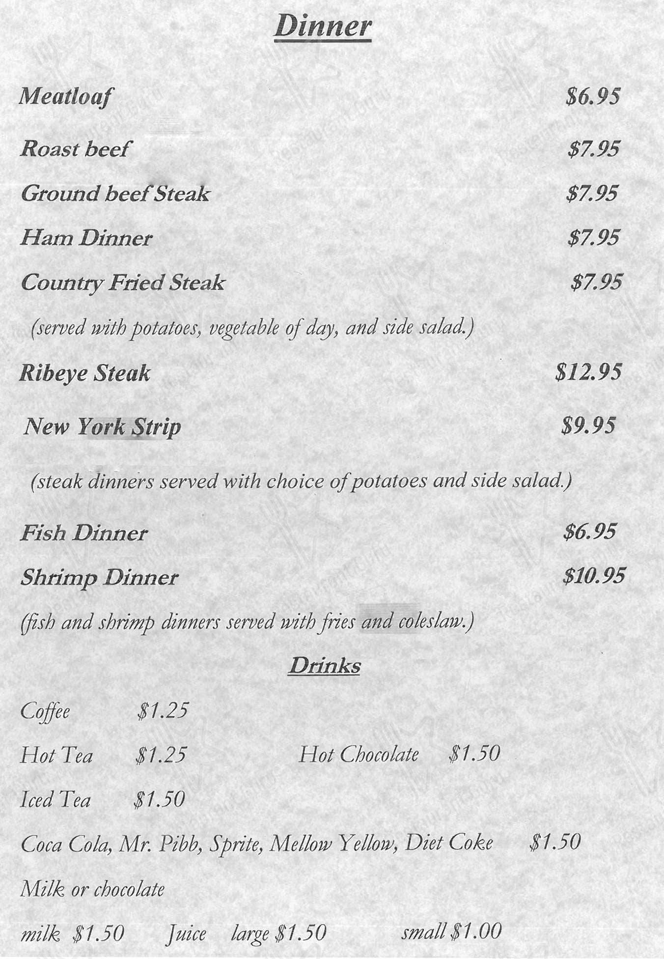 Menu at Whistle Stop Bar and Grill, Buckhannon