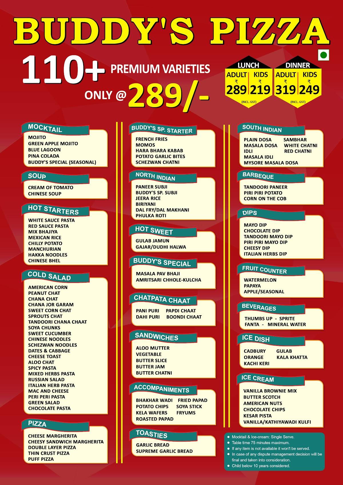 Buddy's Pizza Junagadh menu