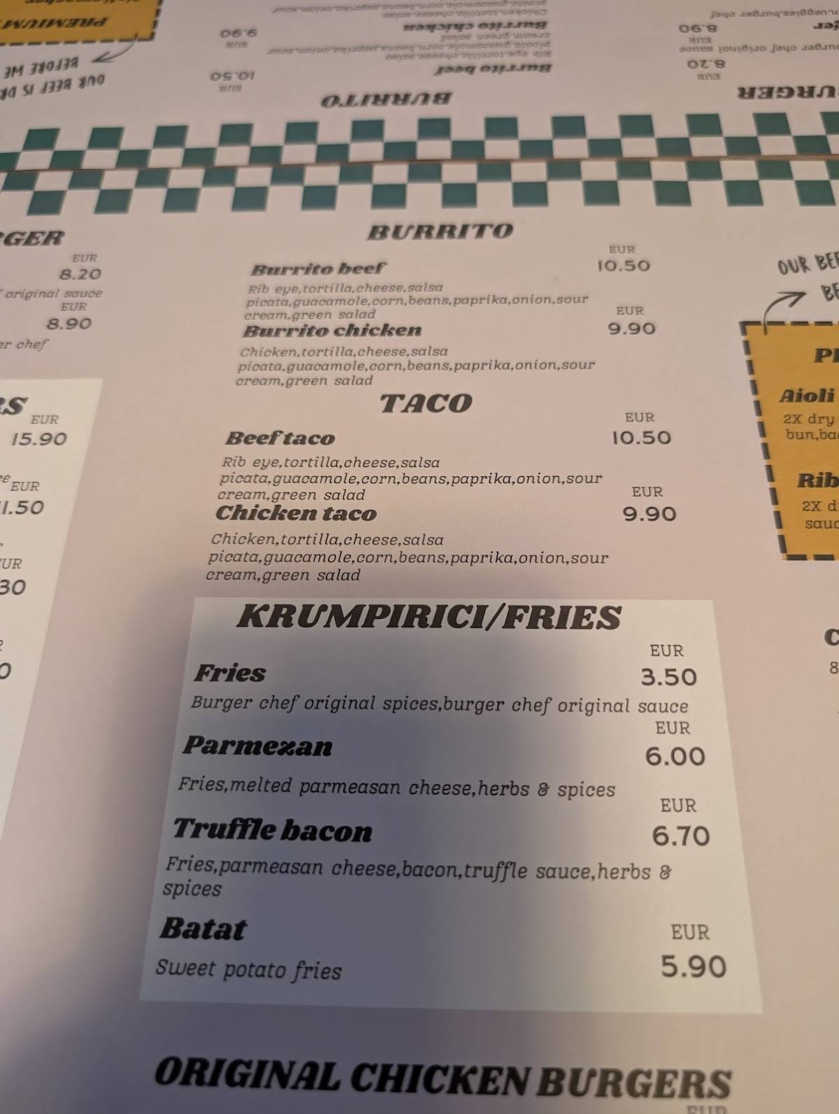 Menu di Burger Chef's 