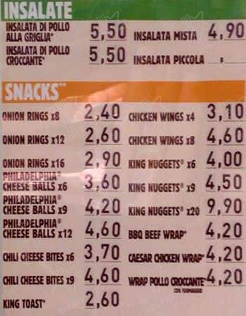 Menu di King Kebab Milano 