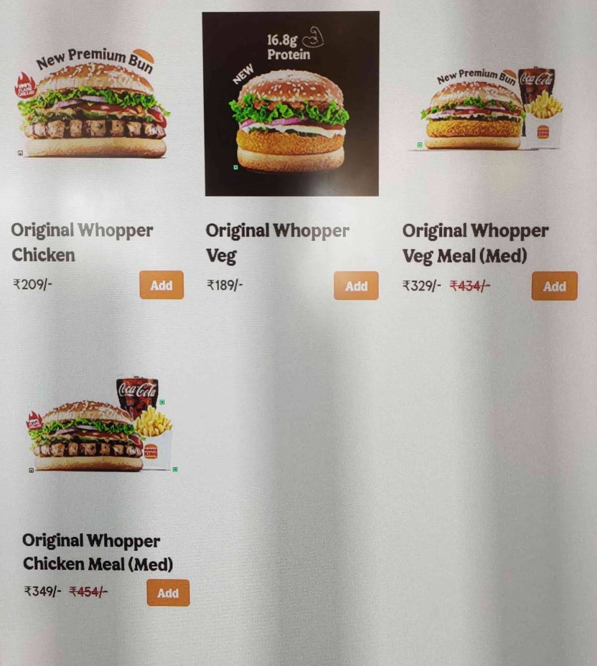 Burger King menu