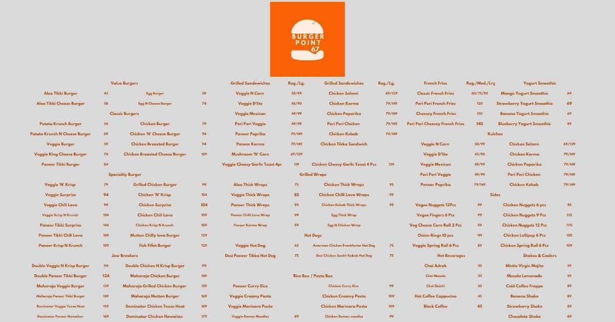Burger Point 67 menu