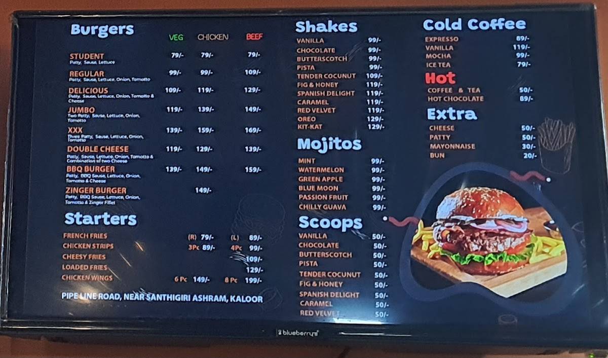 Burger hut menu