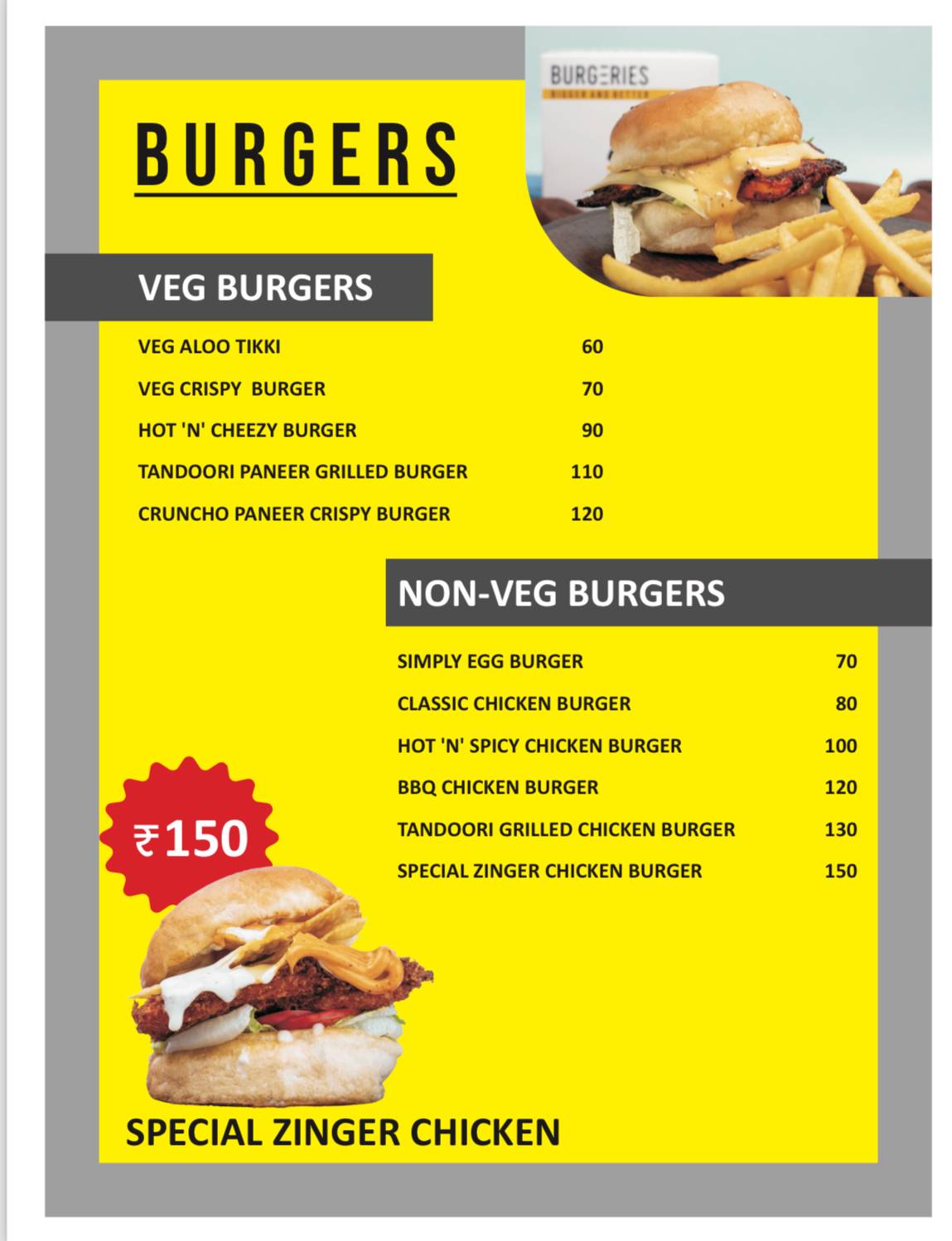 Burgeries menu