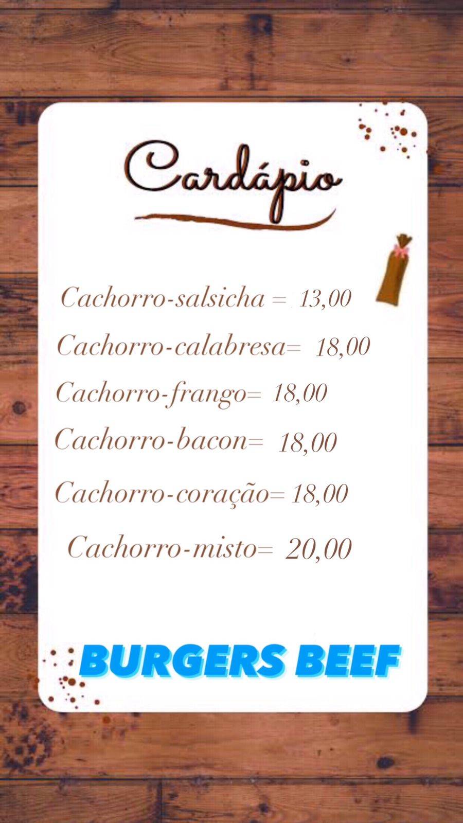 Burguers Beef cardápio