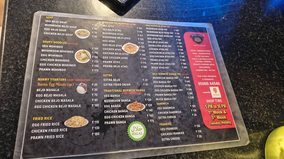 Burmy Food menu