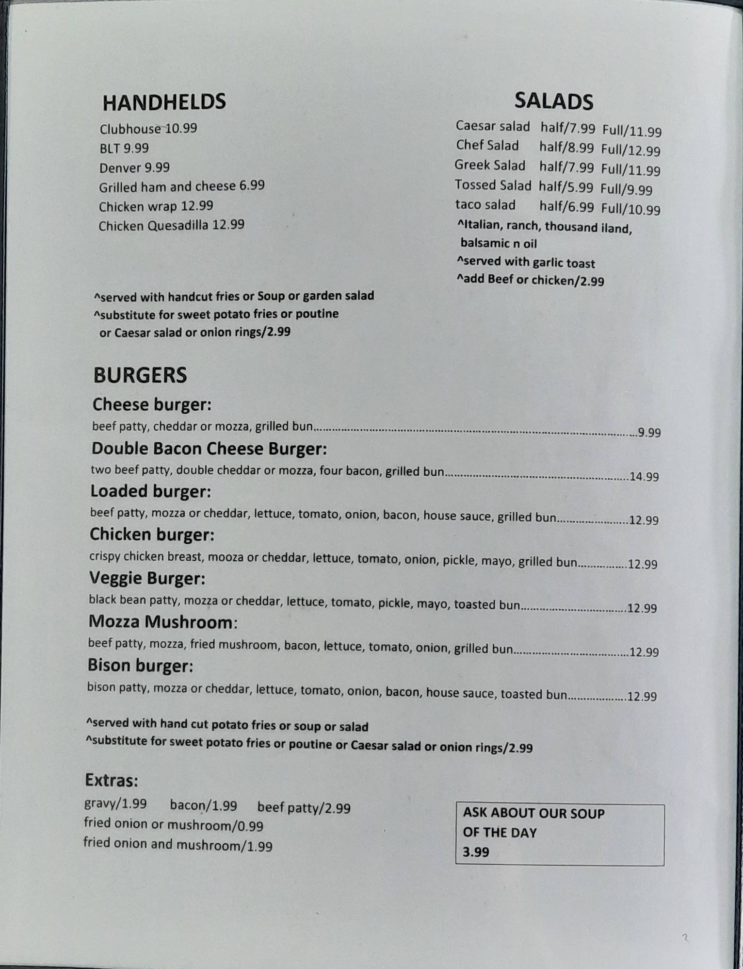 Menu at Burning Hills Cafe, Rockglen