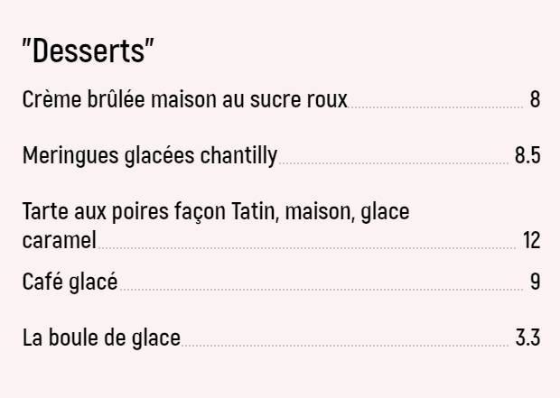 Menu de Byblos