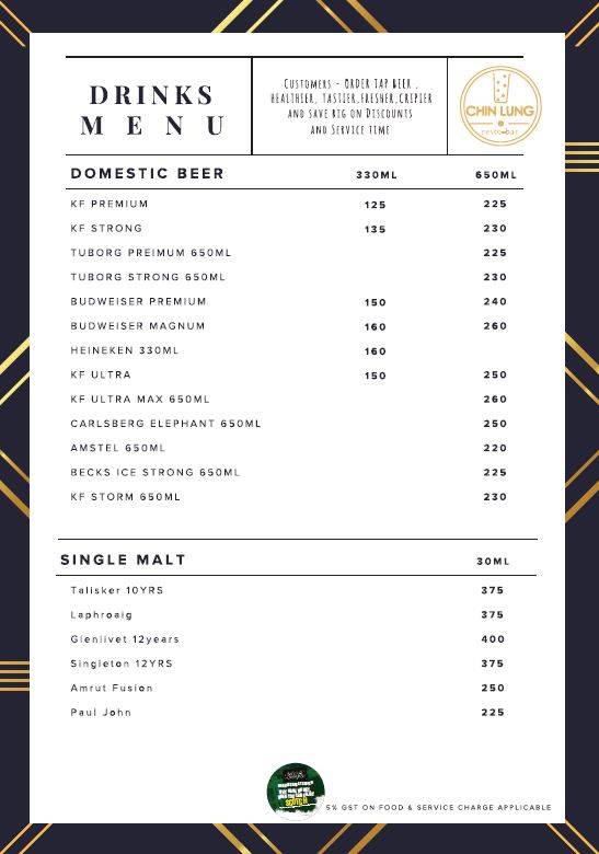 CHIN LUNG RESTO-BAR, KORAMANGALA menu