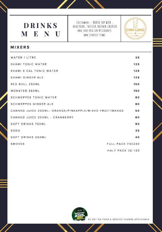 CHIN LUNG RESTO-BAR, KORAMANGALA menu