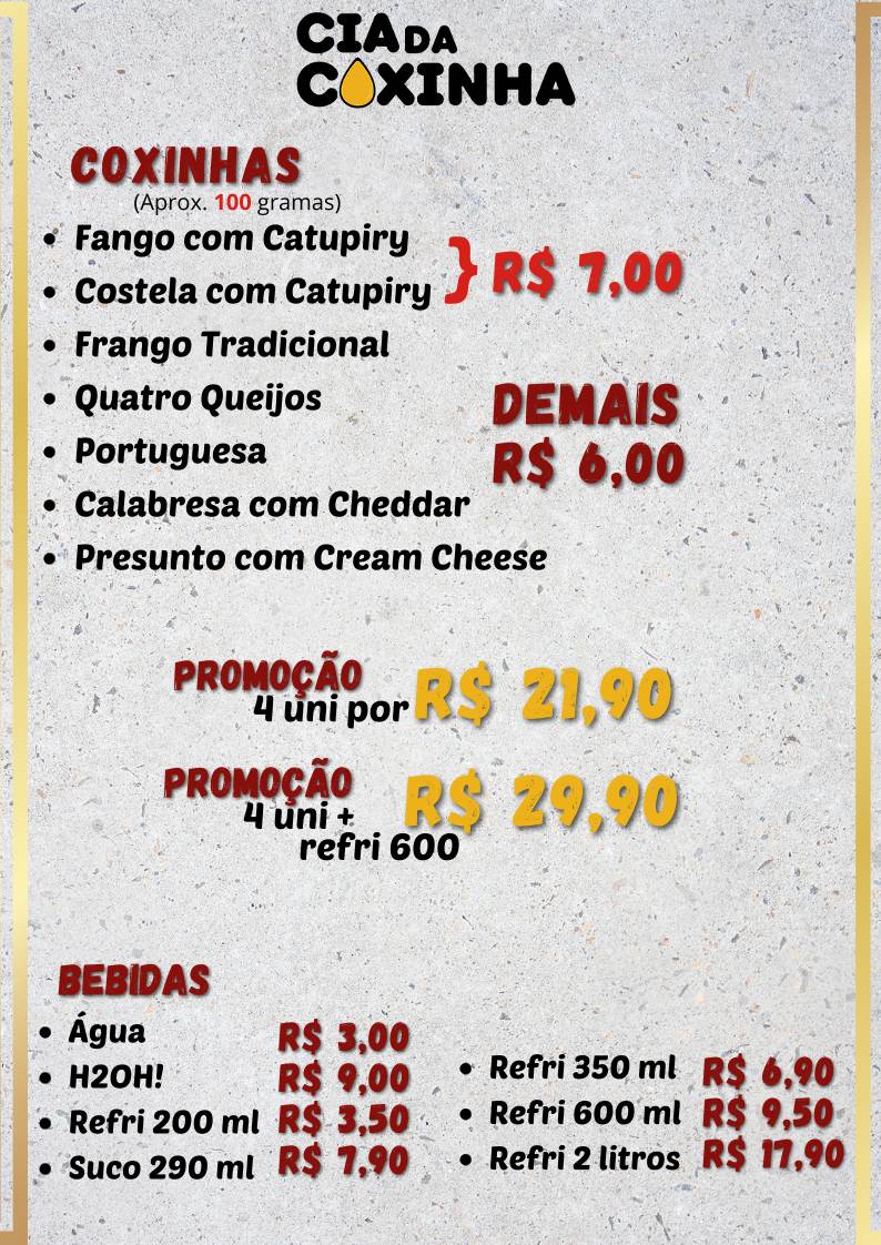 CIA DA COXINHA cardápio