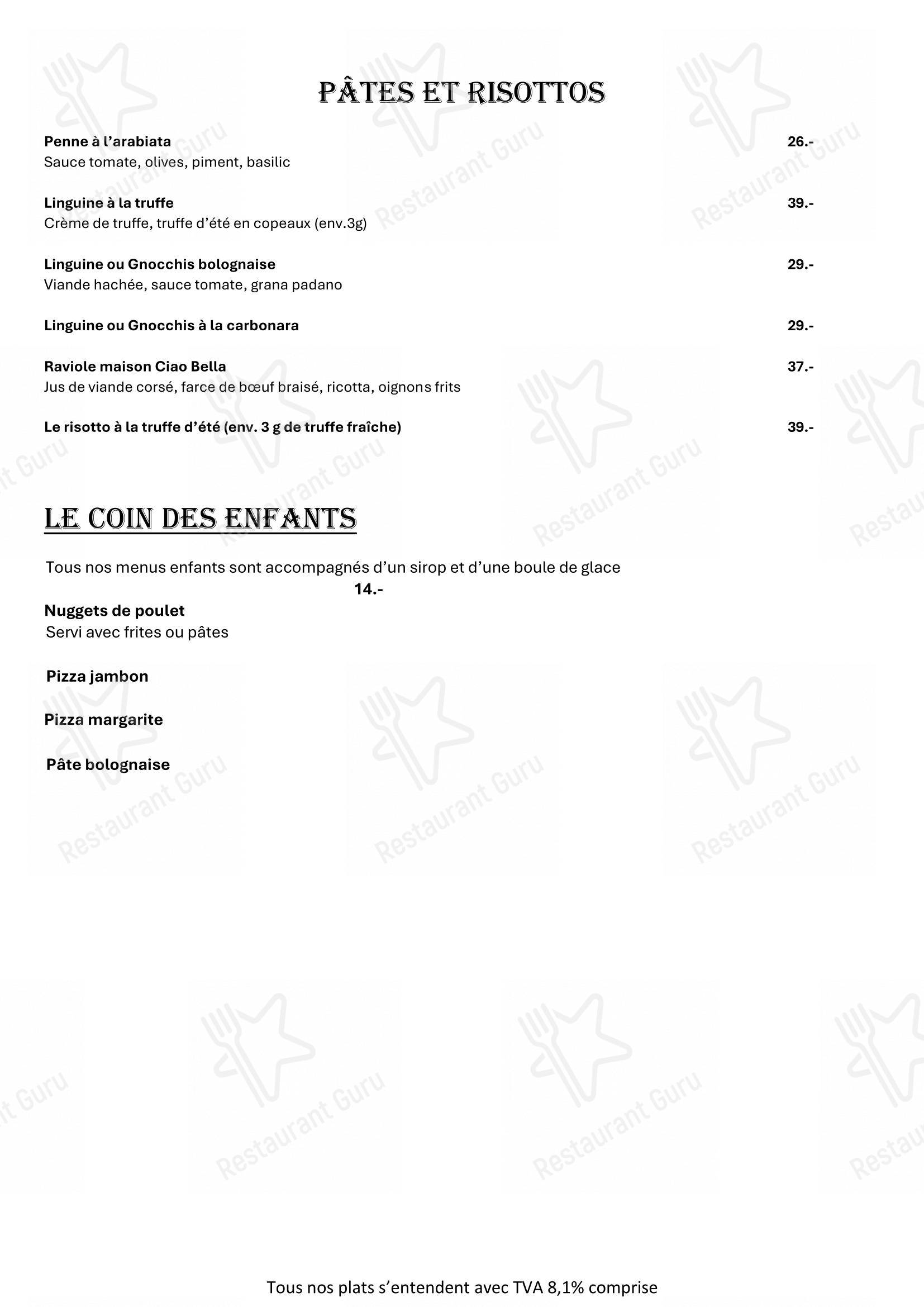 Menu bar per CIAO BELLA ristorante