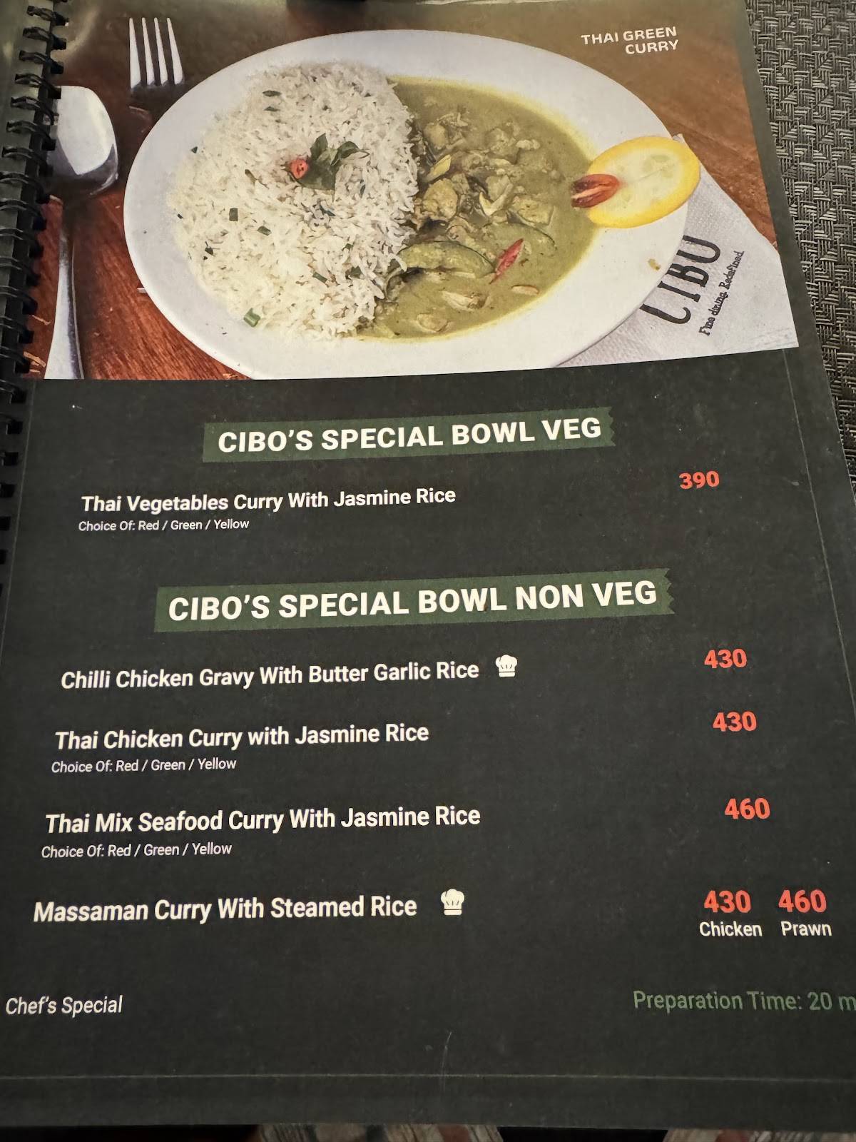 CIBO Fine Dining -Madurai menu