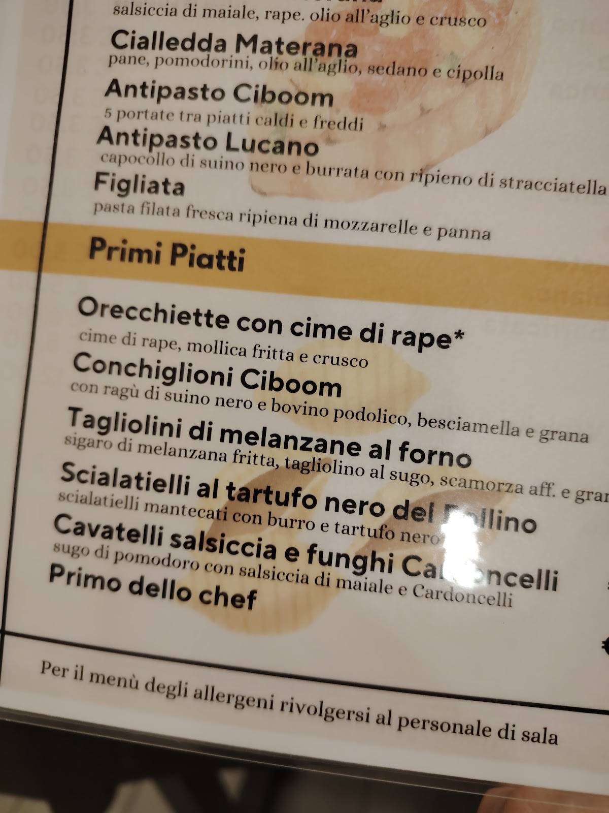 Menu di CIBOOM - Esplosione del gusto 