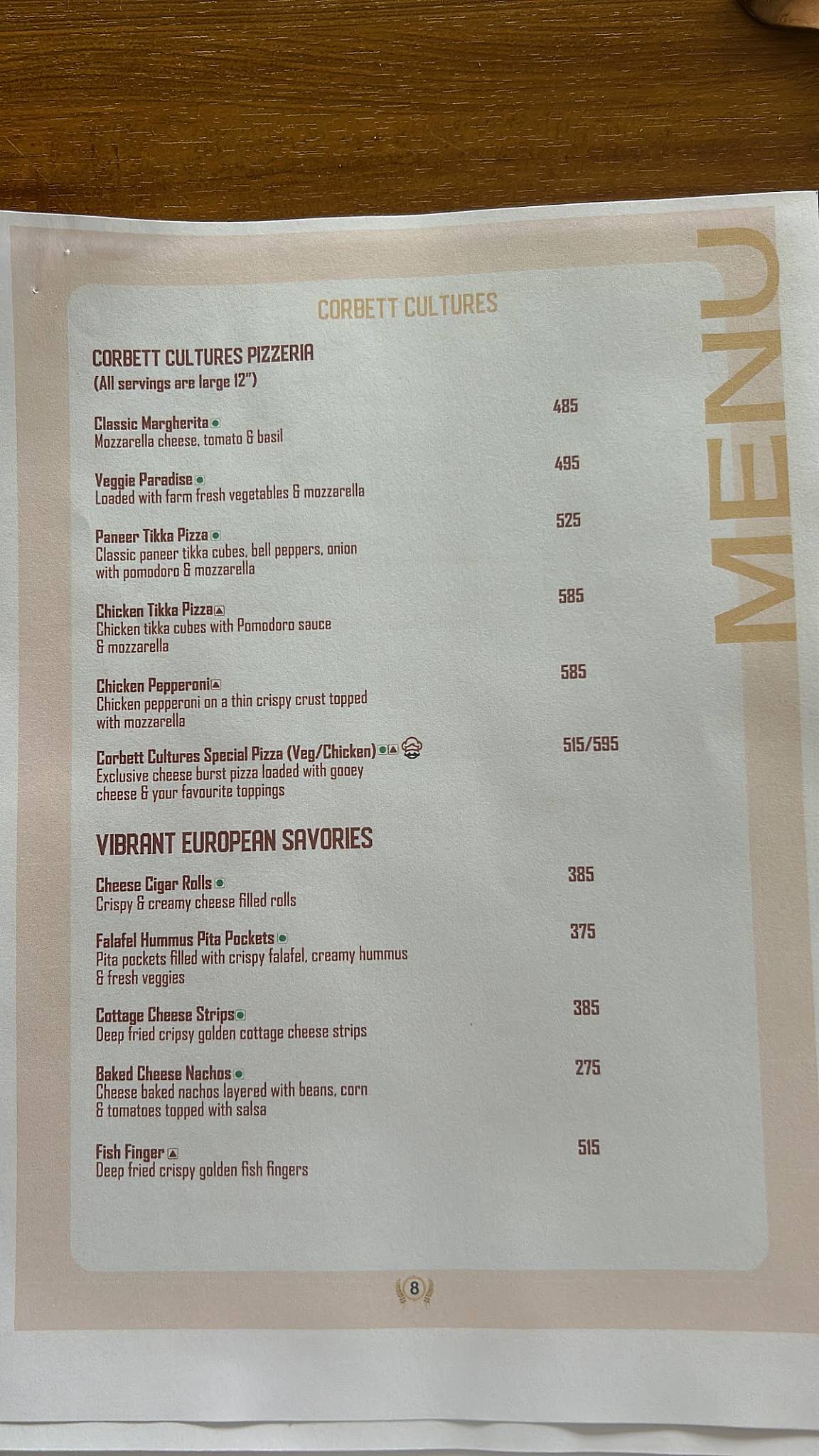 Corbett Cultures menu