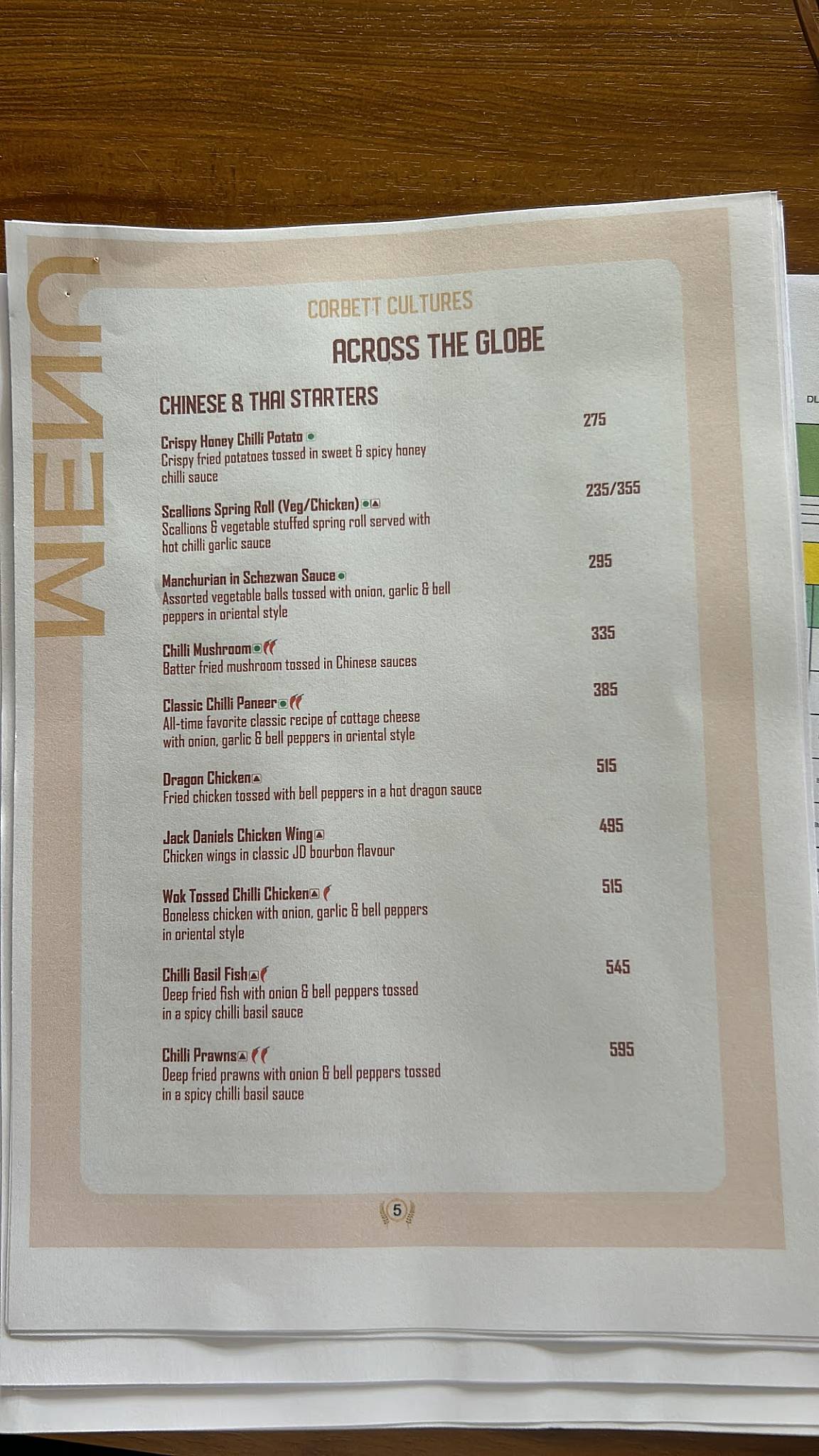 Corbett Cultures menu