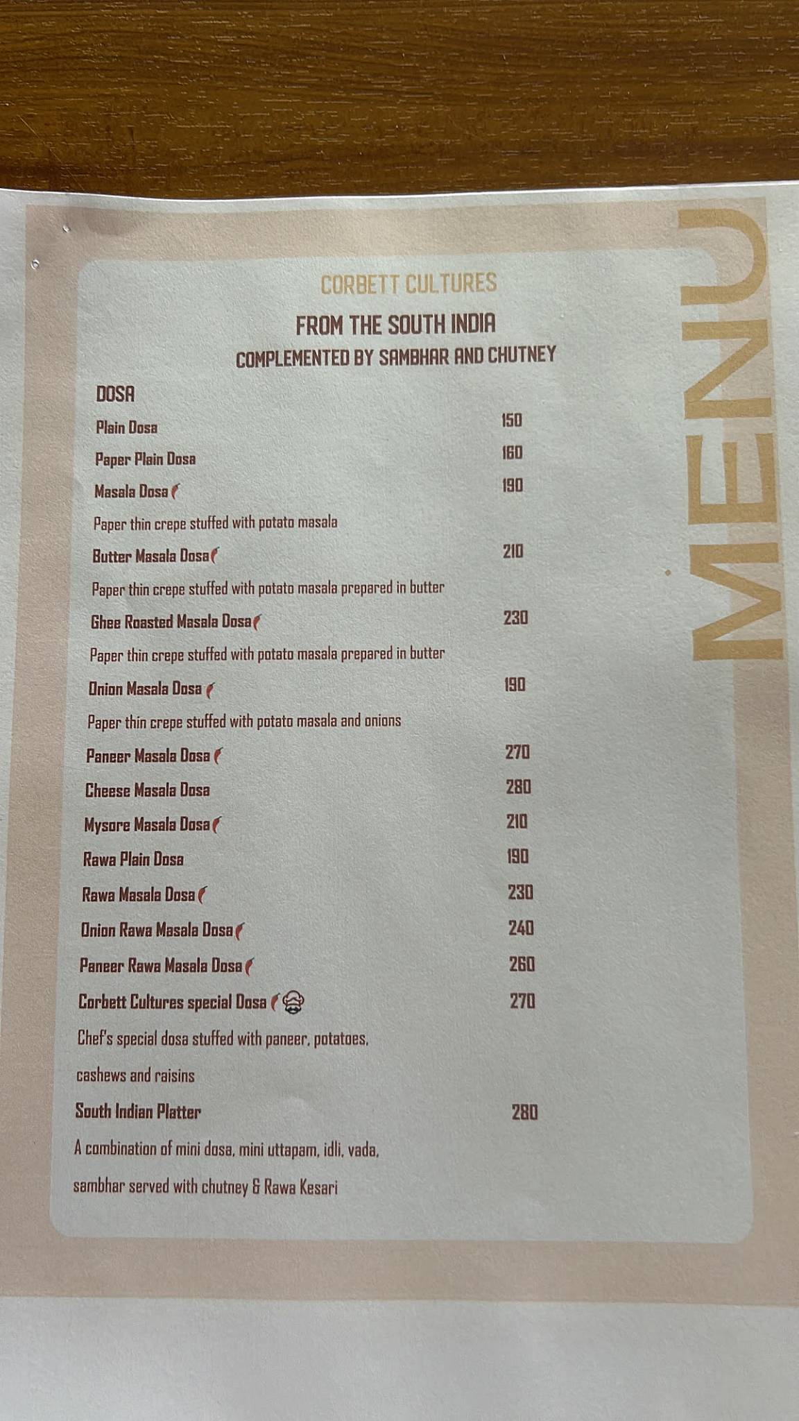 Corbett Cultures menu