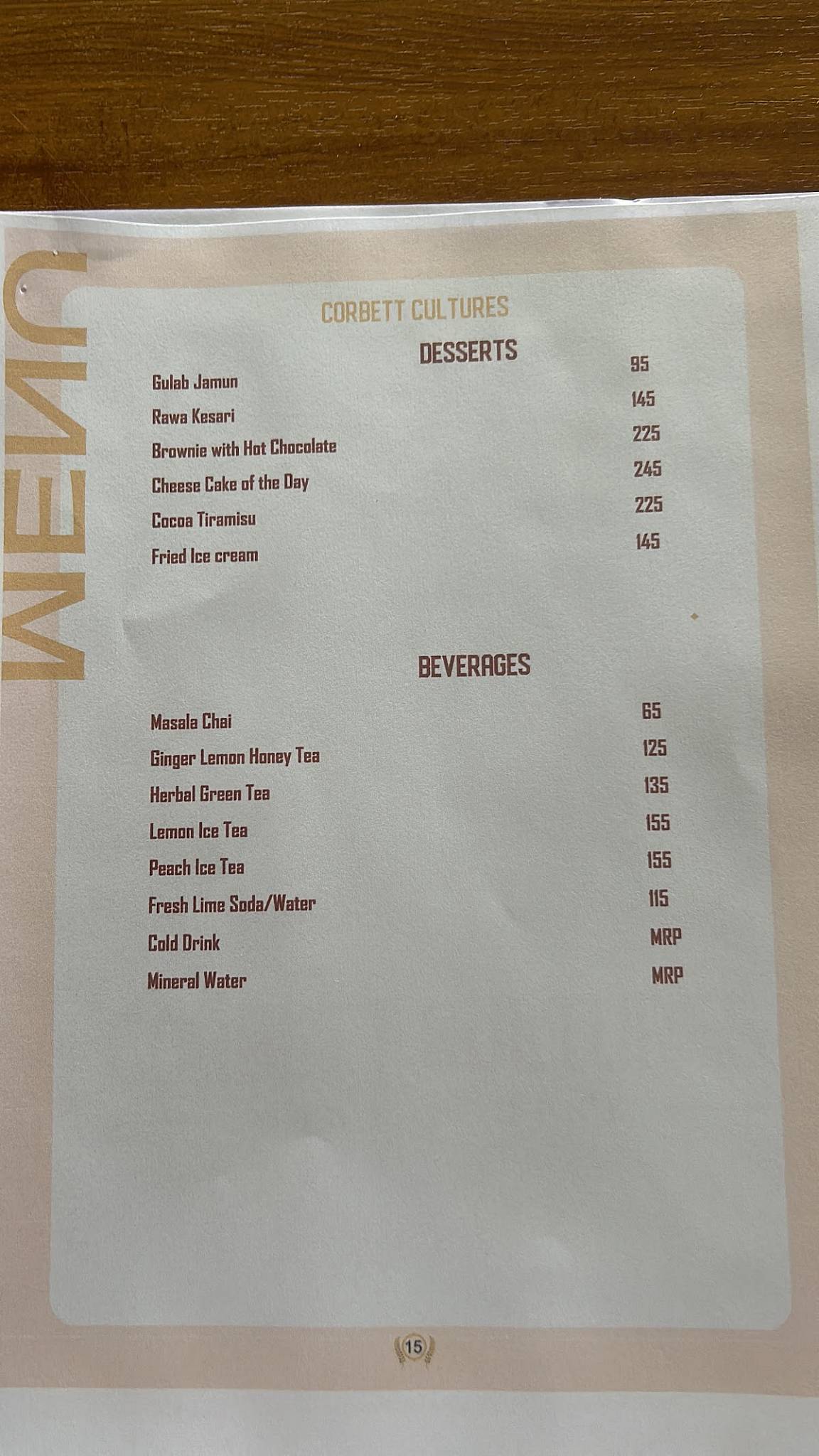 Corbett Cultures menu