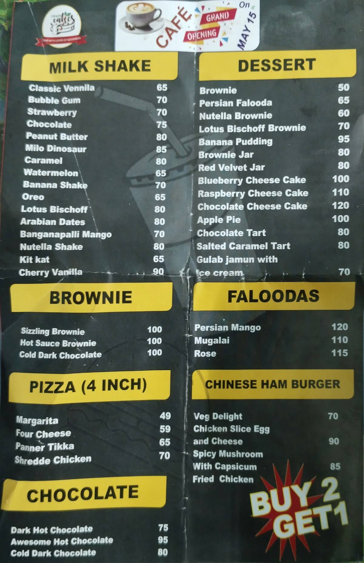 CRAZE CAKES menu