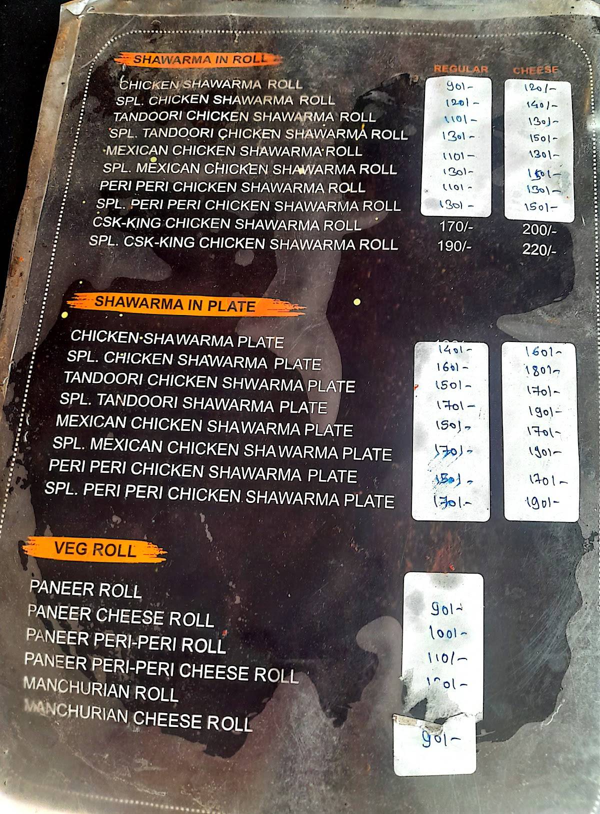 CSK Chicken Shawarma King menu
