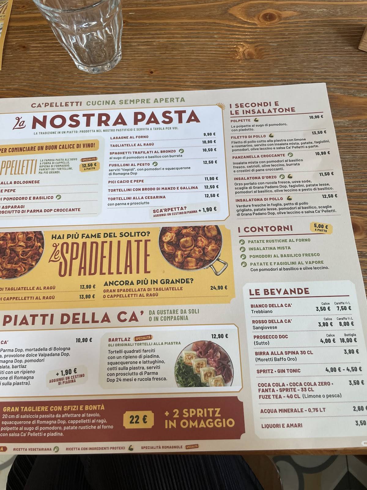 Menu di Ca' Pelletti Padova 