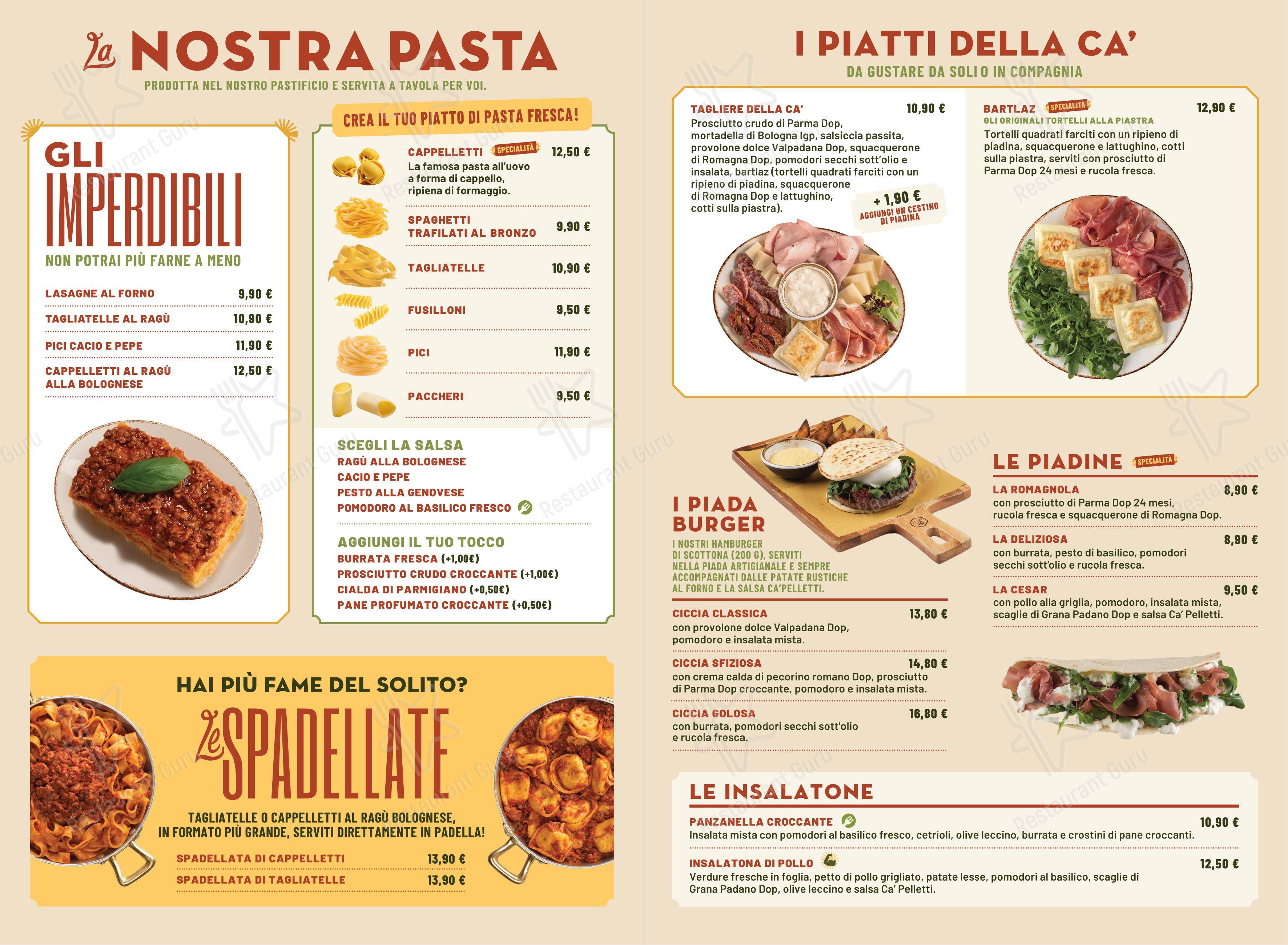 Menu di Ca' Pelletti Padova - Menu bar