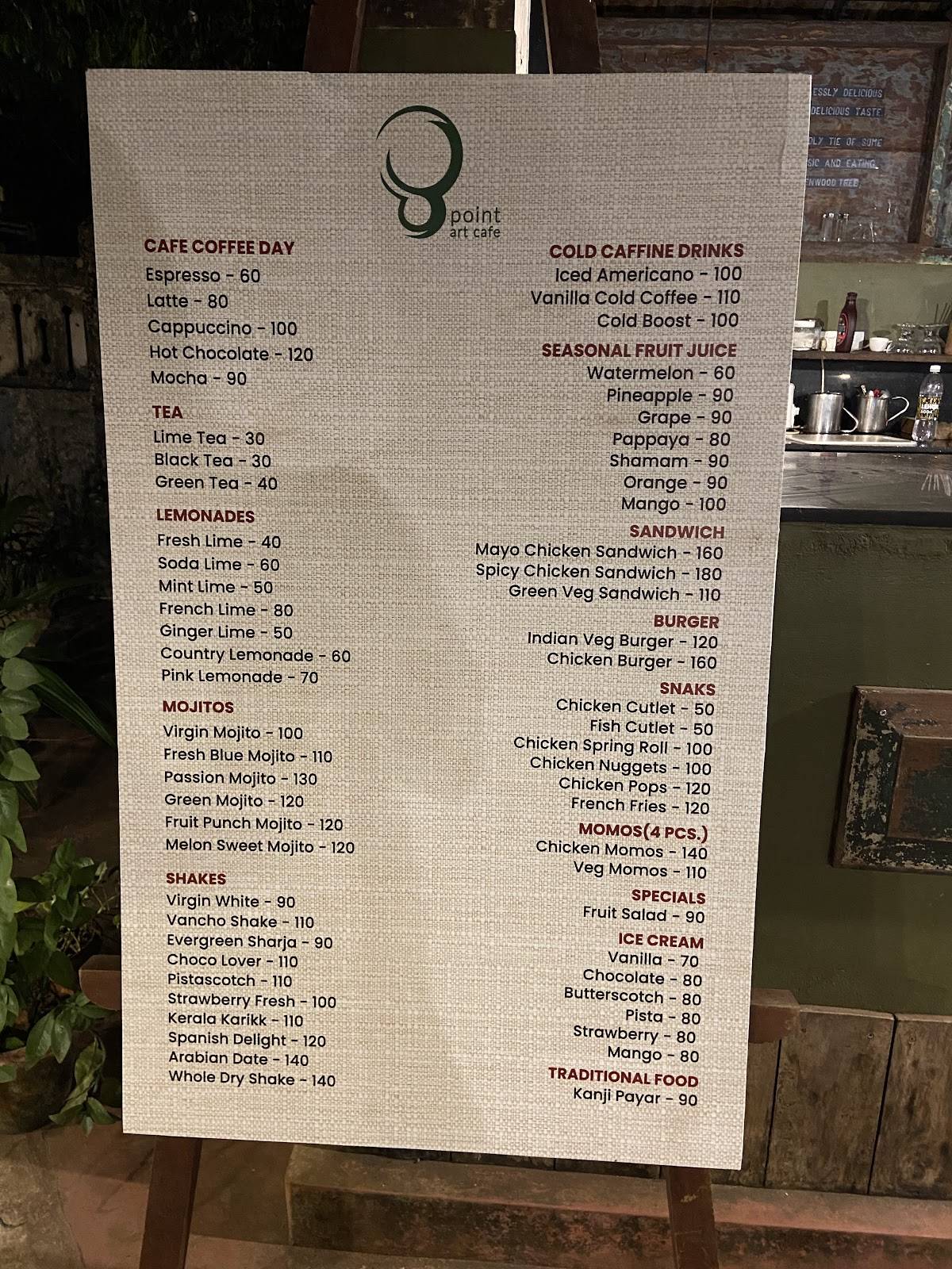 8Point ArtCafe menu